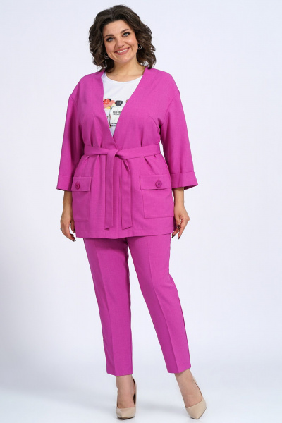 Деловый комплект из жакета, блузки и брюк из текстиля Пинск-Стиль 3147 фуксия - фото 9