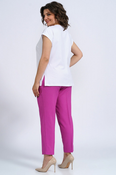 Деловый комплект из жакета, блузки и брюк из текстиля Пинск-Стиль 3147 фуксия - фото 7