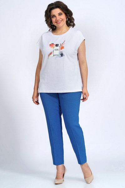 Комплект женский: свободный жакет, брюки и блузка для делового образа Пинск-Стиль 3147 синий - фото 3