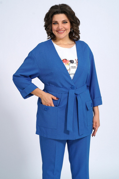 Комплект женский: свободный жакет, брюки и блузка для делового образа Пинск-Стиль 3147 синий - фото 10