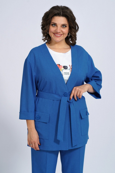 Комплект женский: свободный жакет, брюки и блузка для делового образа Пинск-Стиль 3147 синий - фото 9