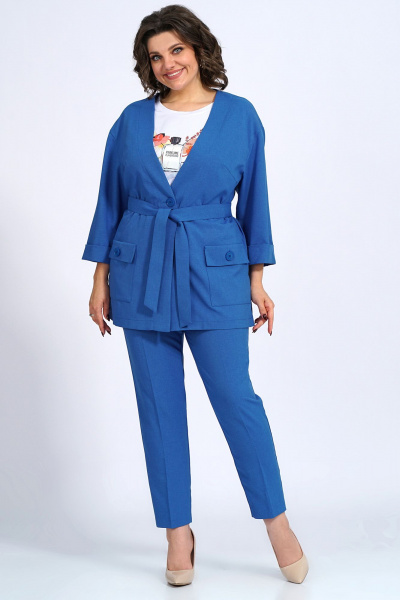Комплект женский: свободный жакет, брюки и блузка для делового образа Пинск-Стиль 3147 синий - фото 8