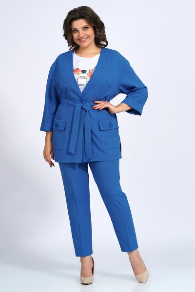 Комплект женский: свободный жакет, брюки и блузка для делового образа Пинск-Стиль 3147 синий - фото 7