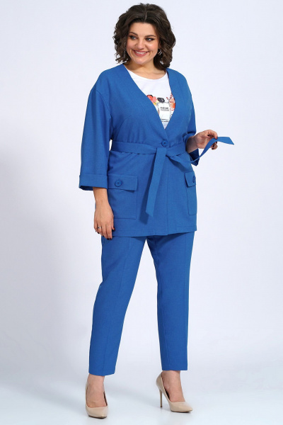 Комплект женский: свободный жакет, брюки и блузка для делового образа Пинск-Стиль 3147 синий - фото 6