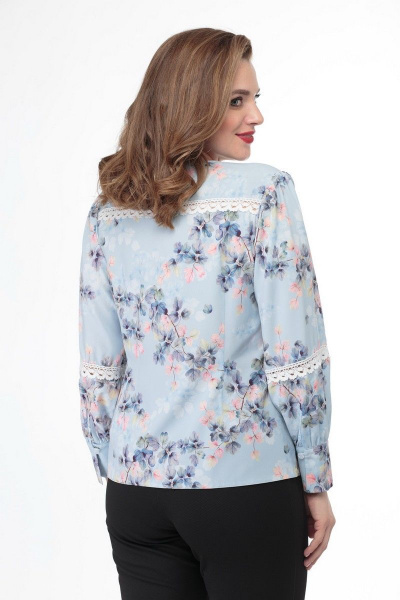 Блуза из легкой ниагары с кружевными вставками и кокетками Anelli 827 голубой_цветы - фото 6