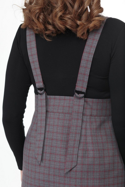 Бежевый сарафан из костюмной ткани, с запахом и поясом Anelli 880 бежевый_клетка - фото 7