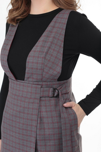 Бежевый сарафан из костюмной ткани, с запахом и поясом Anelli 880 бежевый_клетка - фото 6