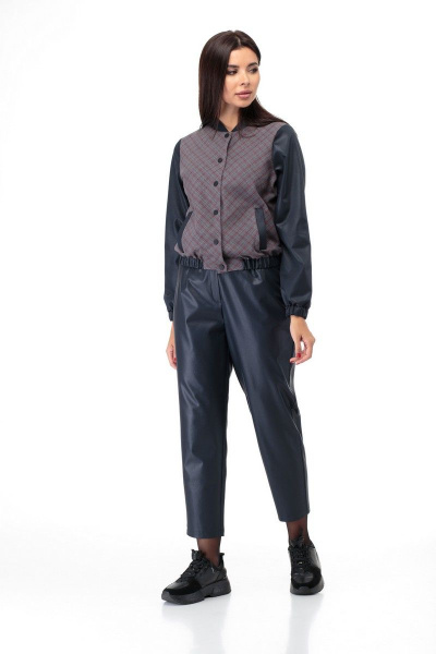Модный демисезонный бомбер и брюки с имитацией кожи Anelli 902 клетка - фото 1