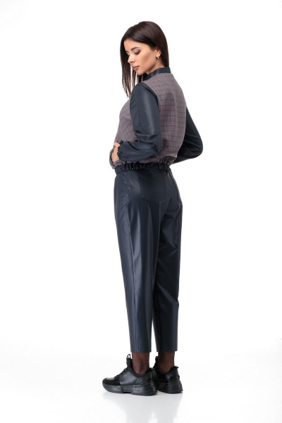 Модный демисезонный бомбер и брюки с имитацией кожи Anelli 902 клетка - фото 6