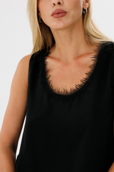 Черный шелковый топ с кружевной тесьмой, прямой крой THE NAME 2324 черный - фото 3