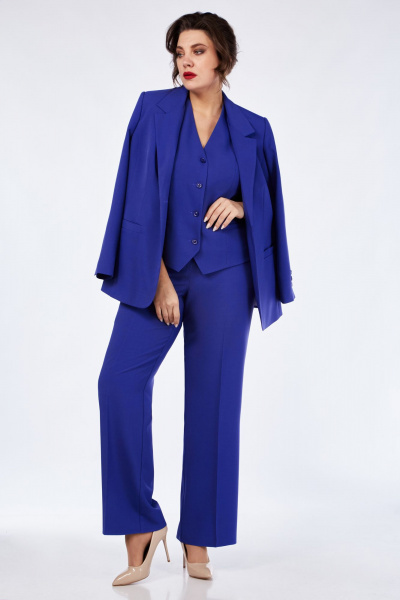 Синий деловой трехпредметный костюм: жакет, жилет и брюки Vilena 947 синий - фото 1