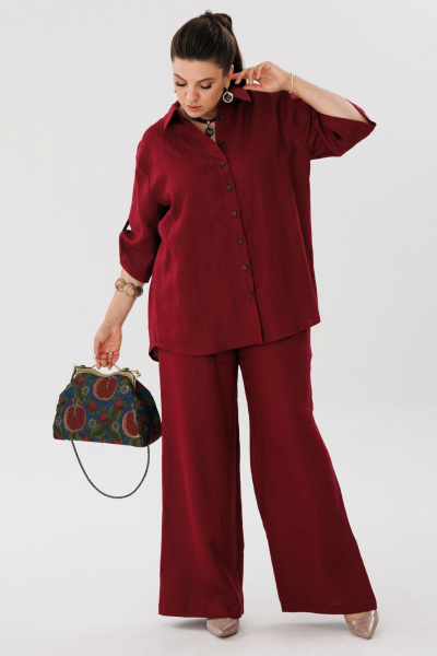 Летний костюм из льна: рубашка и брюки на резинке Anelli 1477 черешня - фото 10