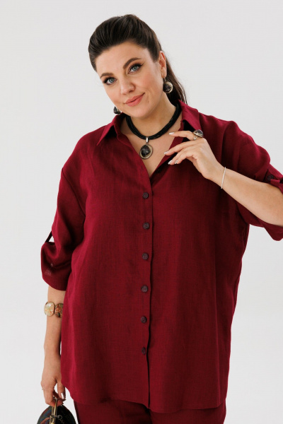 Летний костюм из льна: рубашка и брюки на резинке Anelli 1477 черешня - фото 9