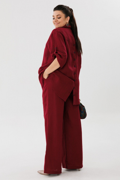 Летний костюм из льна: рубашка и брюки на резинке Anelli 1477 черешня - фото 8