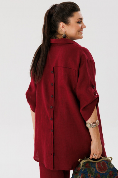 Летний костюм из льна: рубашка и брюки на резинке Anelli 1477 черешня - фото 7