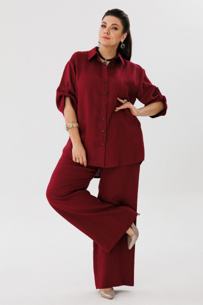 Летний костюм из льна: рубашка и брюки на резинке Anelli 1477 черешня - фото 6
