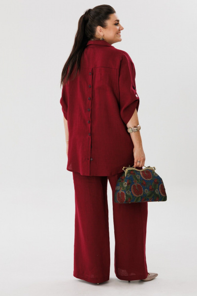 Летний костюм из льна: рубашка и брюки на резинке Anelli 1477 черешня - фото 3