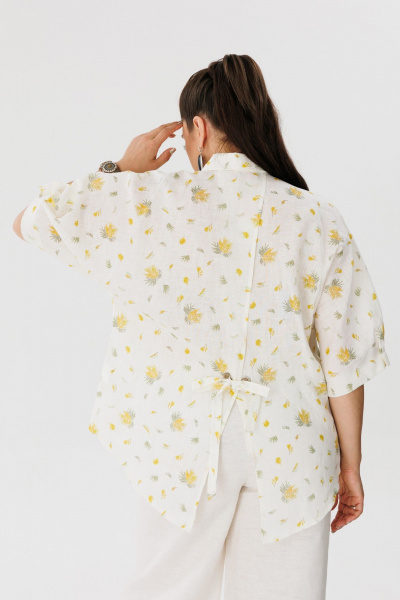 Летняя блуза из льна с рукавом летучая мышь Anelli 1464 мимоза - фото 8