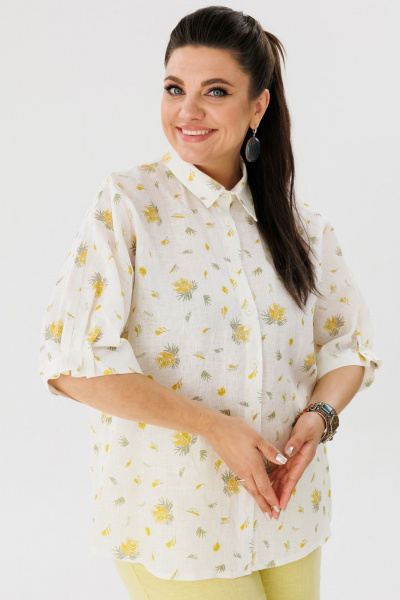 Летняя блуза из льна с рукавом летучая мышь Anelli 1464 мимоза - фото 6