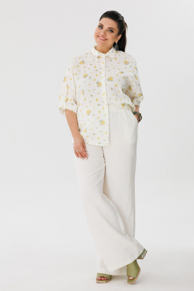 Летняя блуза из льна с рукавом летучая мышь Anelli 1464 мимоза - фото 5
