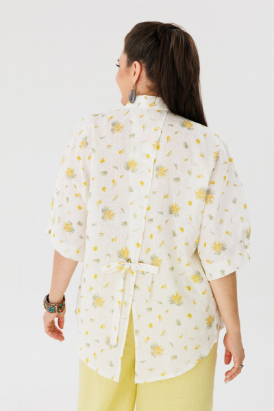 Летняя блуза из льна с рукавом летучая мышь Anelli 1464 мимоза - фото 4