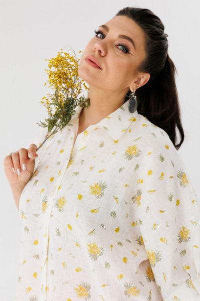 Летняя блуза из льна с рукавом летучая мышь Anelli 1464 мимоза - фото 2