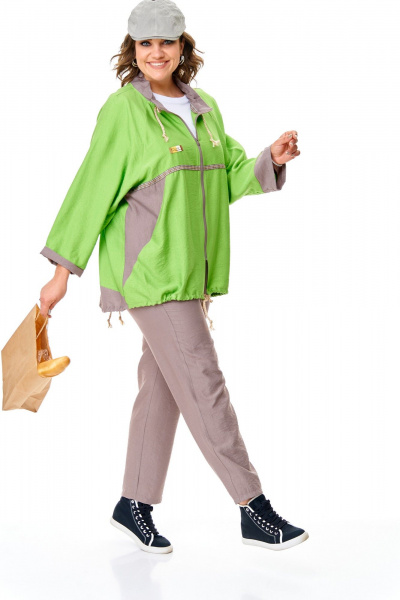 Лёгкий летний комплект из вискозы с кардиганом T&N 7534 зелень/какао - фото 1