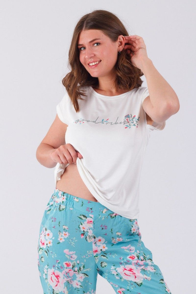 Комплект из футболки и брюк из вискозы для дома Belarusachka РСД5199Р/1 розы - фото 3
