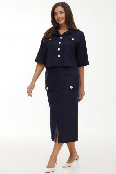 Блуза из льна с декоративными пуговицами для летних дней Elady 4455 темно-синий - фото 4