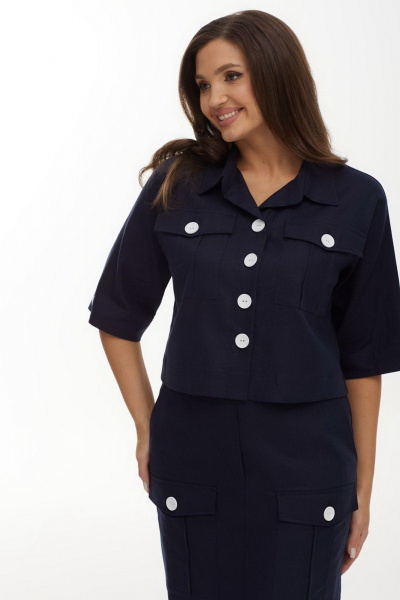 Блуза из льна с декоративными пуговицами для летних дней Elady 4455 темно-синий - фото 3
