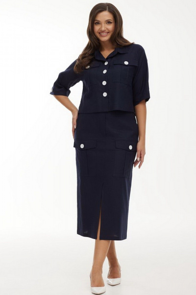 Блуза из льна с декоративными пуговицами для летних дней Elady 4455 темно-синий - фото 1