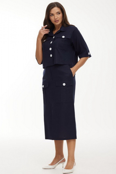 Юбка из льна с накладными карманами и разрезом Elady 4456 темно-синий - фото 2