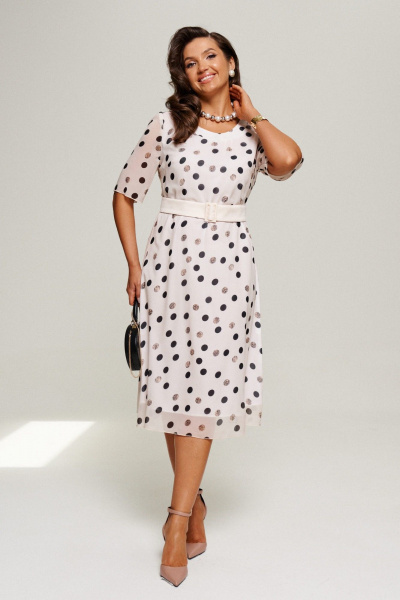 Нарядный комплект жакет и платье из текстиля без подкладки Beautiful&Free 6198 молочный+горох - фото 10