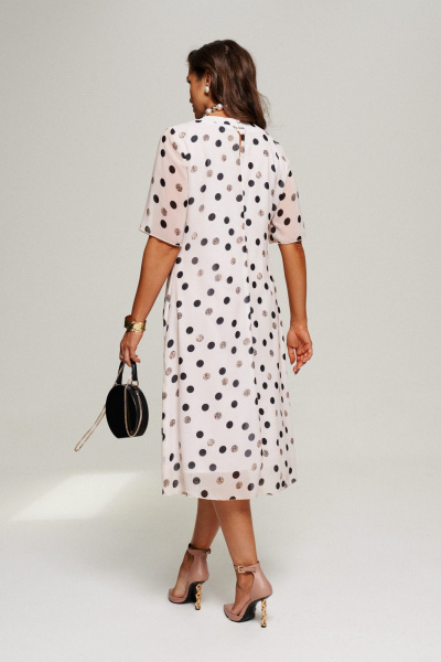 Нарядный комплект жакет и платье из текстиля без подкладки Beautiful&Free 6198 молочный+горох - фото 9