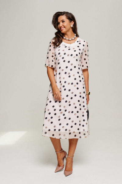 Нарядный комплект жакет и платье из текстиля без подкладки Beautiful&Free 6198 молочный+горох - фото 7