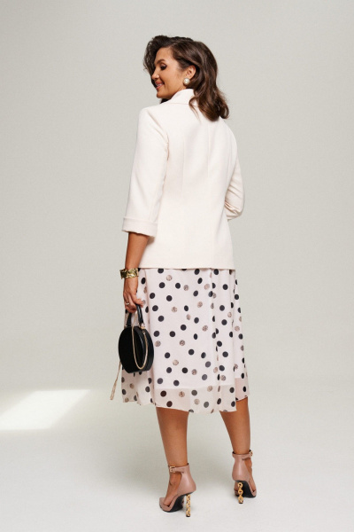 Нарядный комплект жакет и платье из текстиля без подкладки Beautiful&Free 6198 молочный+горох - фото 6