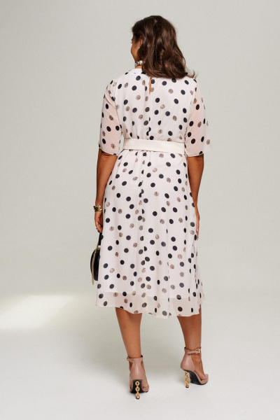 Нарядный комплект жакет и платье из текстиля без подкладки Beautiful&Free 6198 молочный+горох - фото 4