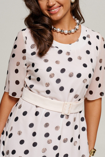 Нарядный комплект жакет и платье из текстиля без подкладки Beautiful&Free 6198 молочный+горох - фото 3