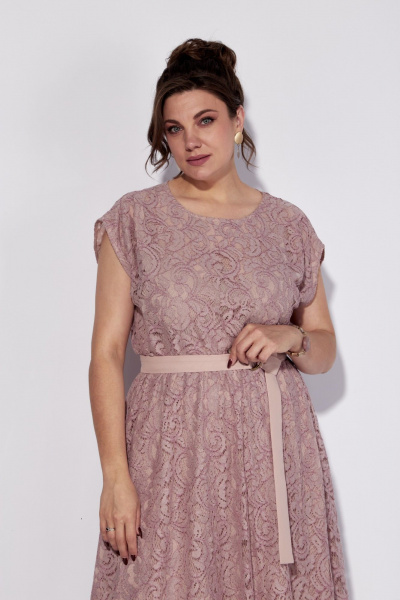 Розовое платье до колена полуприлегающего кроя с эластичной тесьмой Anna Majewska 1544 - фото 4