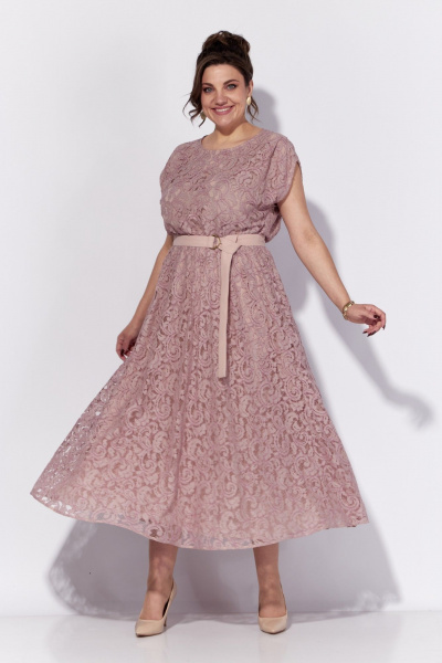 Розовое платье до колена полуприлегающего кроя с эластичной тесьмой Anna Majewska 1544 - фото 3