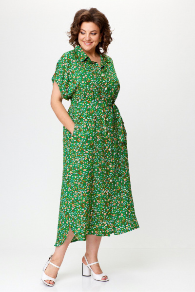 Зеленое платье рубашечного типа из натуральной вискозы Michel chic 993/2 зелень - фото 4