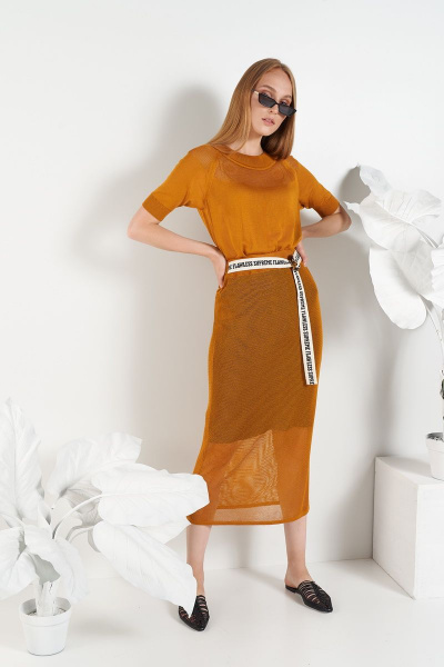 юбка оранжевая из вискозы и текстиля BURVIN 7406-21 - фото 1