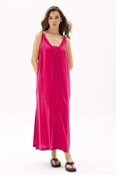 Платье летнее прямого кроя из вискозы и льна Fantazia Mod 4833 фуксия - фото 1