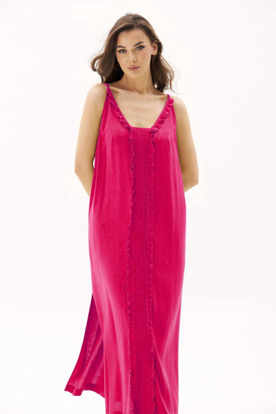 Платье летнее прямого кроя из вискозы и льна Fantazia Mod 4833 фуксия - фото 2