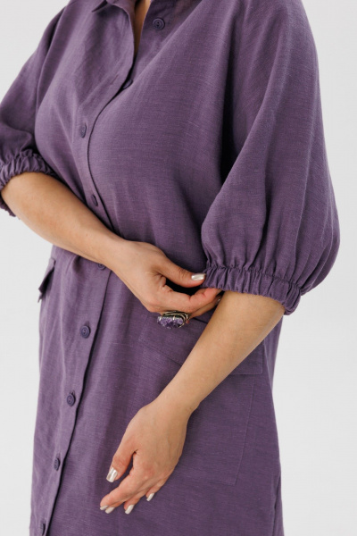 Платье-рубашка летнее из льна с эффектом яркости Anelli 1456 пурпур - фото 6
