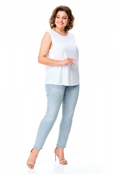 Летний комплект блуза и майка с принтом горох Abbi 5028 белый_горошек - фото 16