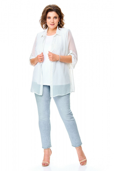 Летний комплект блуза и майка с принтом горох Abbi 5028 белый_горошек - фото 12