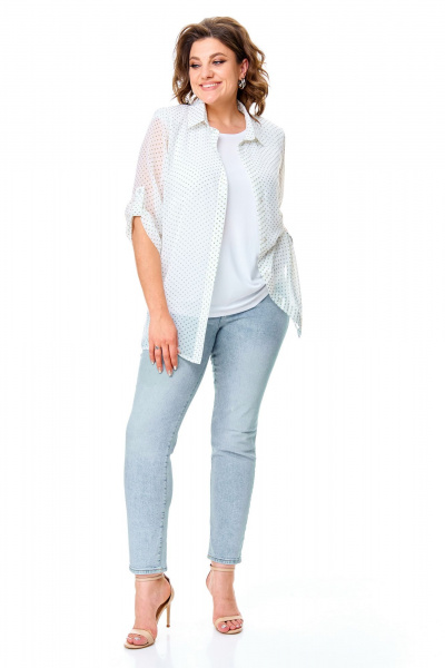 Летний комплект блуза и майка с принтом горох Abbi 5028 белый_горошек - фото 9