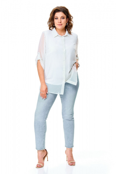 Летний комплект блуза и майка с принтом горох Abbi 5028 белый_горошек - фото 6