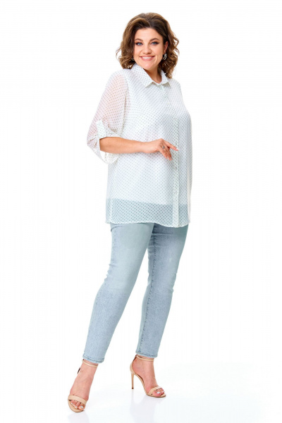 Летний комплект блуза и майка с принтом горох Abbi 5028 белый_горошек - фото 5